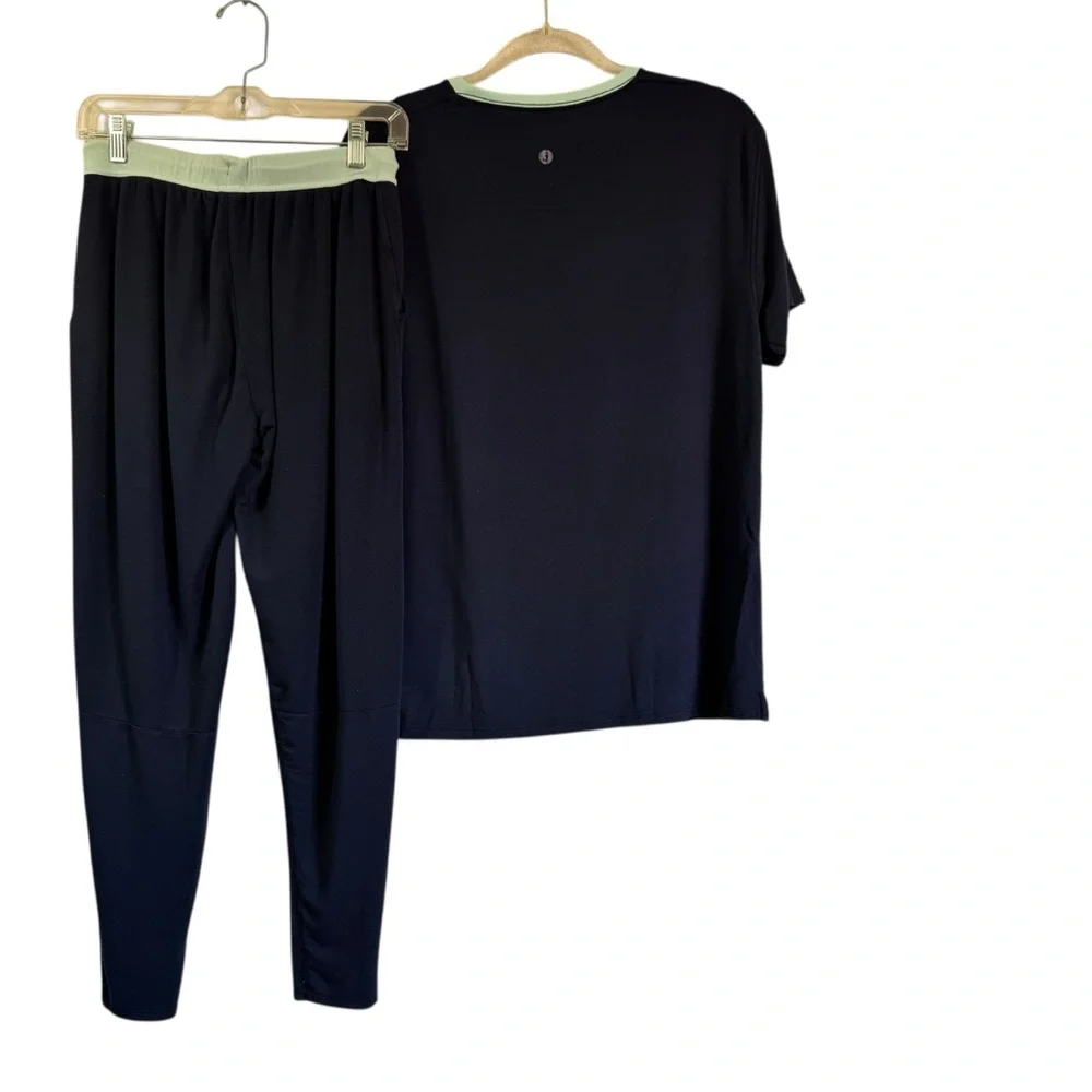Jambys Unisex Short Sleeve MicroModal Crew JamTee & Pant Navy/Mint Size Small